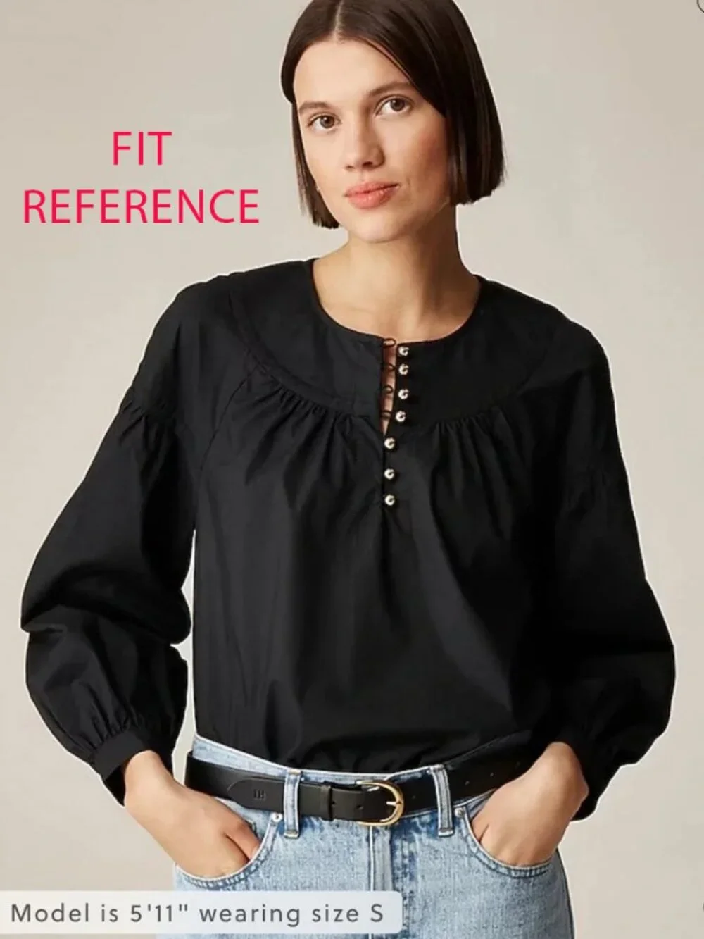 New J.Crew 100% Cotton Gold Button Shirred Popover Blouse Camel XS